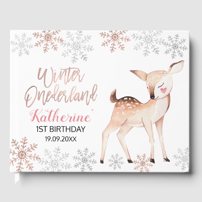 Deer Winter ONEderland 1st Birthday Guest Book (Front)