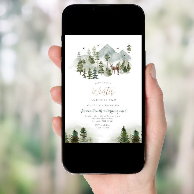 Deer Winter Onederland 1st birthday invitation (Front Digital)