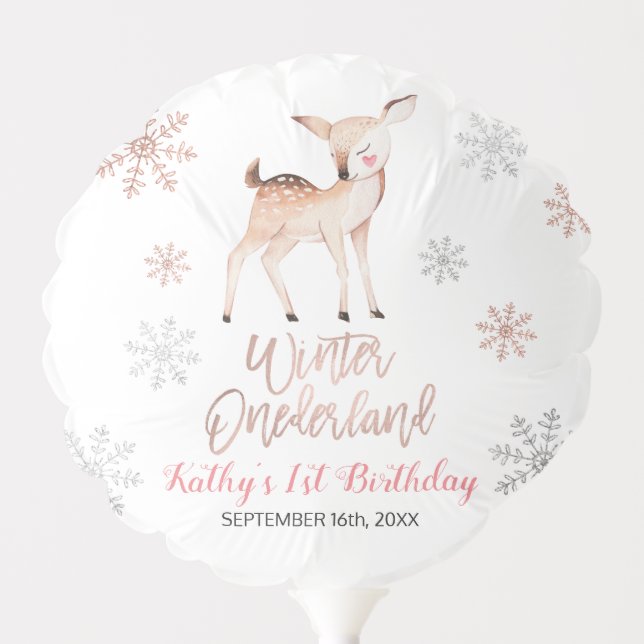 Deer Winter ONEderland 1st Birthday Rose Gold Balloon (Front)