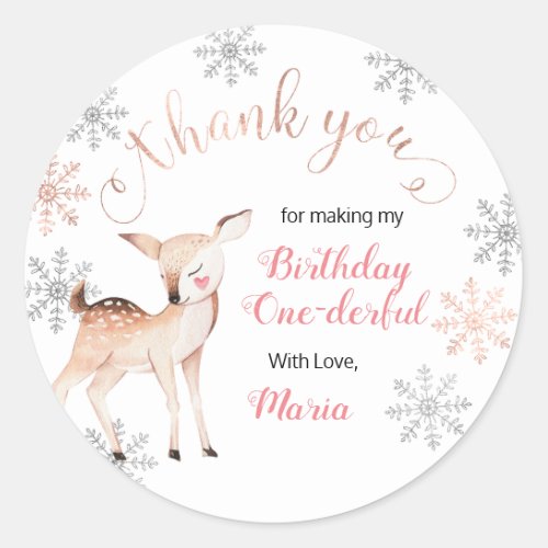 Deer Winter ONEderland Birthday Thank You Sticker
