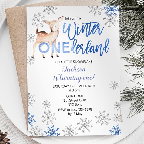 Deer Winter ONEderland Snow Birthday Invite