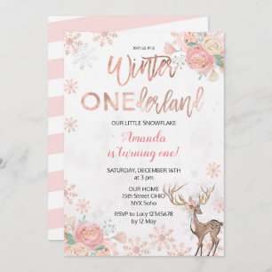 Deer Winter ONEderland Snow Birthday Invite