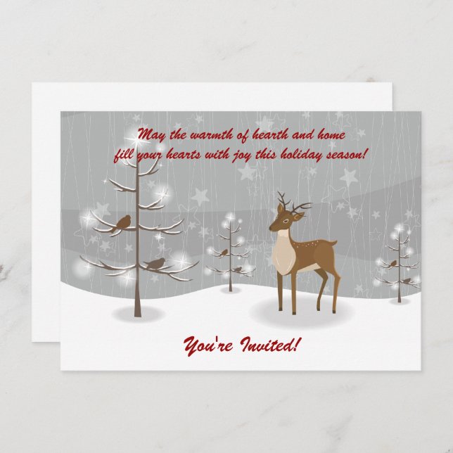 Deer Winter Scene Holiday Party Invitations (Front/Back)