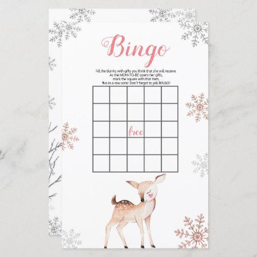 Deer Winter Snowflakes ONEderland Birthday Bingo