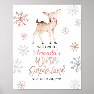 Deer Winter Snowflakes ONEderland Birthday Welcome Poster