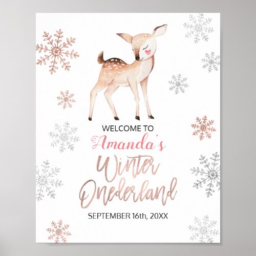 Deer Winter Snowflakes ONEderland Birthday Welcome Poster