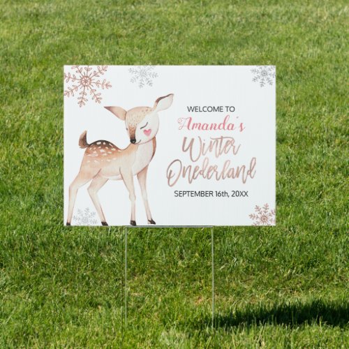Deer Winter Snowflakes ONEderland Birthday Welcome Sign