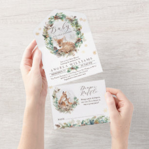 Deer Winter Woodland Cold Outside Baby Shower All In One Invitation