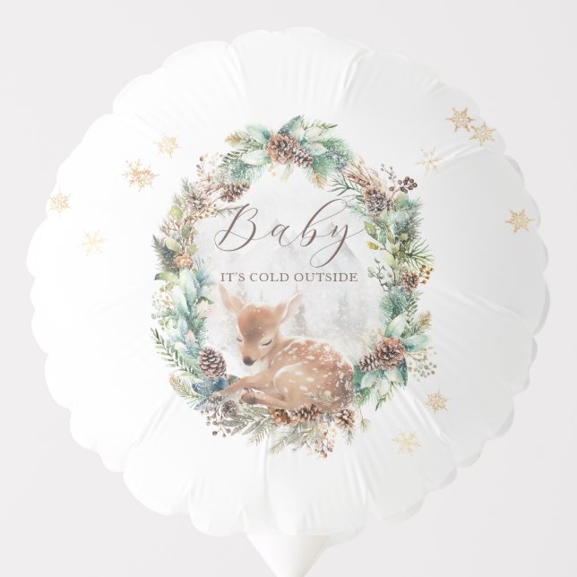 Deer Winter Woodland Cold Outside Baby Shower Balloon (Front)