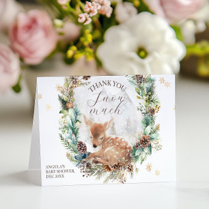 Deer Winter Woodland Cold Outside Baby Shower Letterpress Thank You Card