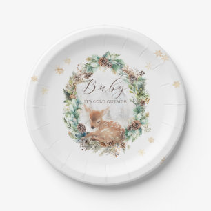 Deer Winter Woodland Cold Outside Baby Shower Paper Plates