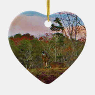 Deer with a Pink blue sky Ceramic Ornament