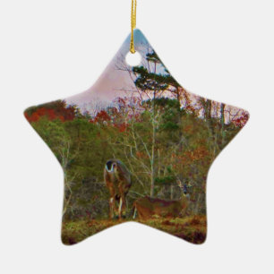 Deer with a Pink blue sky Ceramic Ornament