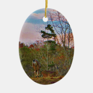 Deer with a Pink blue sky Ceramic Ornament