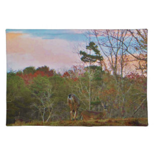 Deer with a Pink blue sky Cloth Placemat