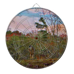 Deer with a Pink blue sky Dartboard With Darts