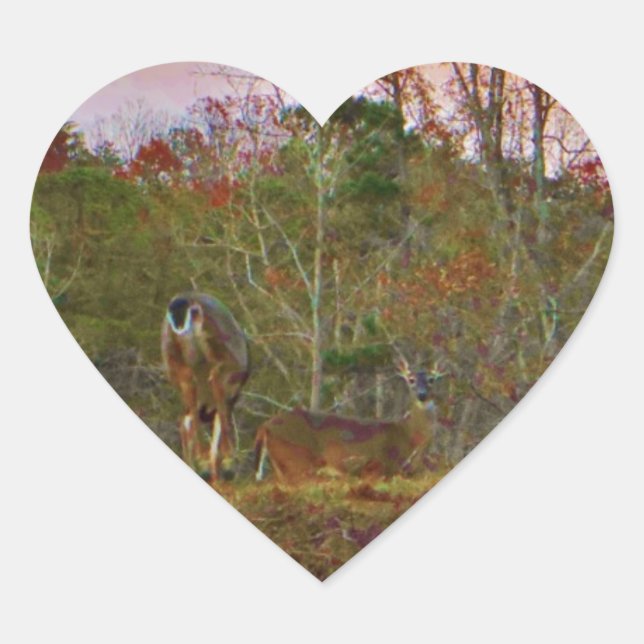 Deer with a Pink blue sky Heart Sticker (Front)