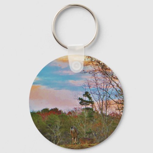 Deer with a Pink blue sky Keychain