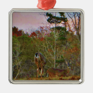 Deer with a Pink blue sky Metal Ornament