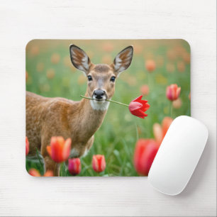 Deer With a Red Tulip Mouse Pad