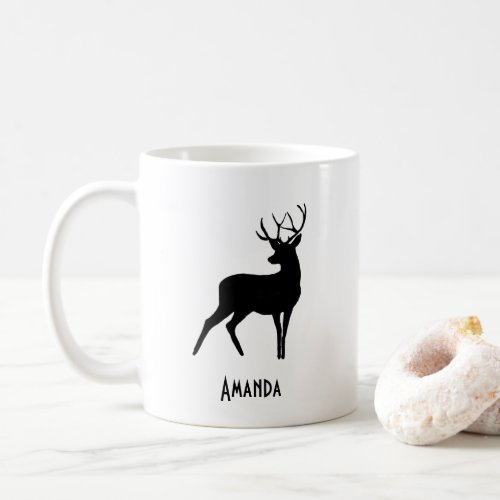 Deer with Antlers Black Silhouette Rustic Coffee Mug