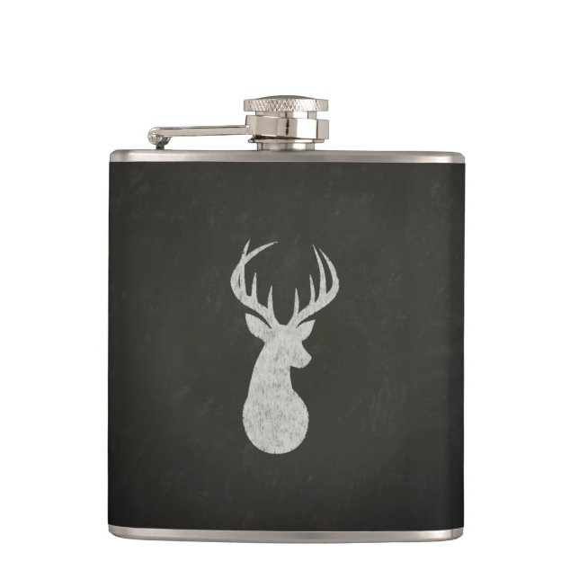 Deer With Antlers Chalk Drawing Flask (Front)
