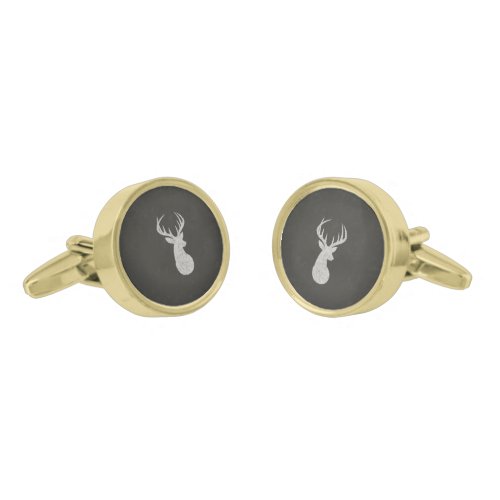 Deer With Antlers Chalk Drawing Gold Cufflinks
