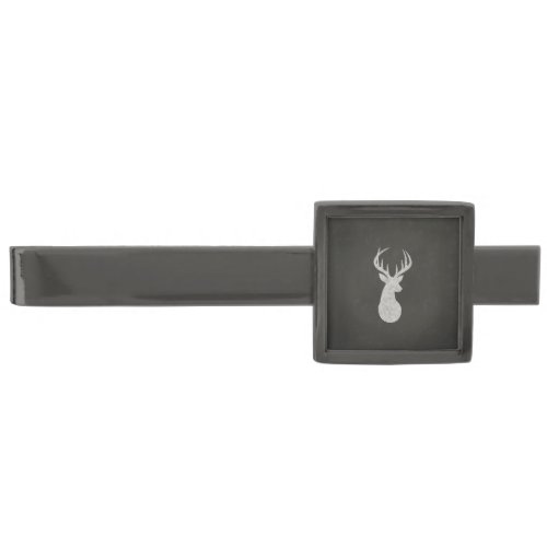 Deer With Antlers Chalk Drawing Gunmetal Finish Tie Clip