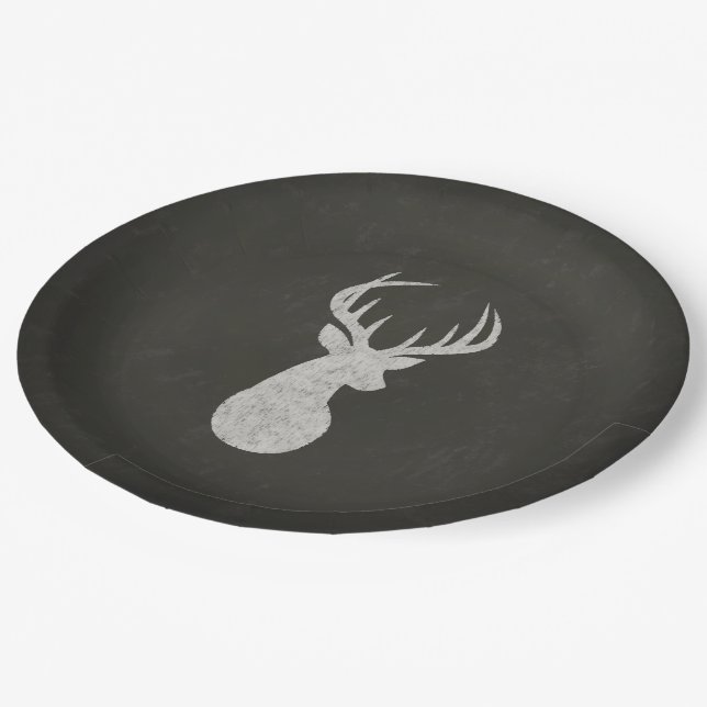 Deer With Antlers Chalk Drawing Paper Plates (Angled)