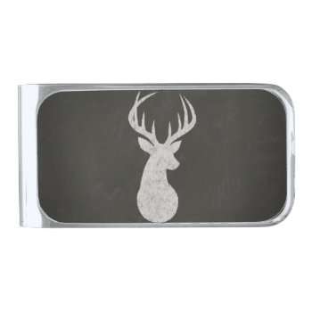 Deer With Antlers Chalk Drawing Silver Finish Money Clip by CozyMode at Zazzle