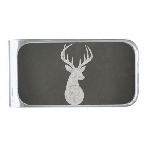 Deer With Antlers Chalk Drawing Silver Finish Money Clip