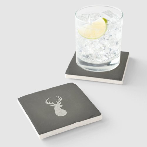 Deer With Antlers Chalk Drawing Stone Coaster