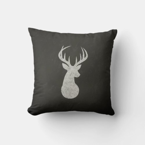 Deer With Antlers Chalk Drawing Throw Pillow
