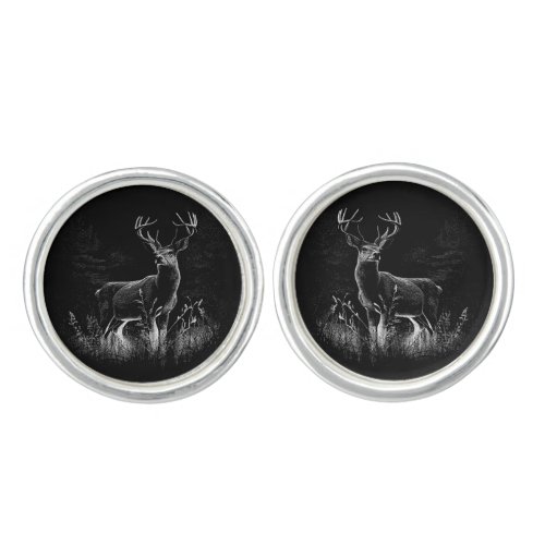 Deer with antlers framed by field and tree      cufflinks