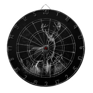 Deer with antlers framed by field and tree dart board