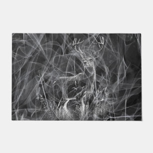 Deer with antlers framed by field and tree     doormat