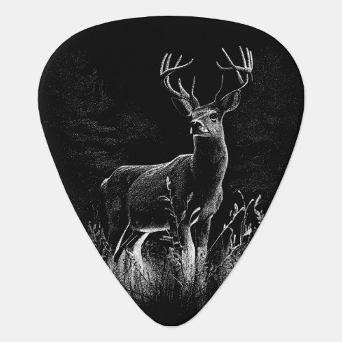 Deer with antlers framed by field and tree   guitar pick