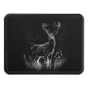 Deer with antlers framed by field and tree    hitch cover