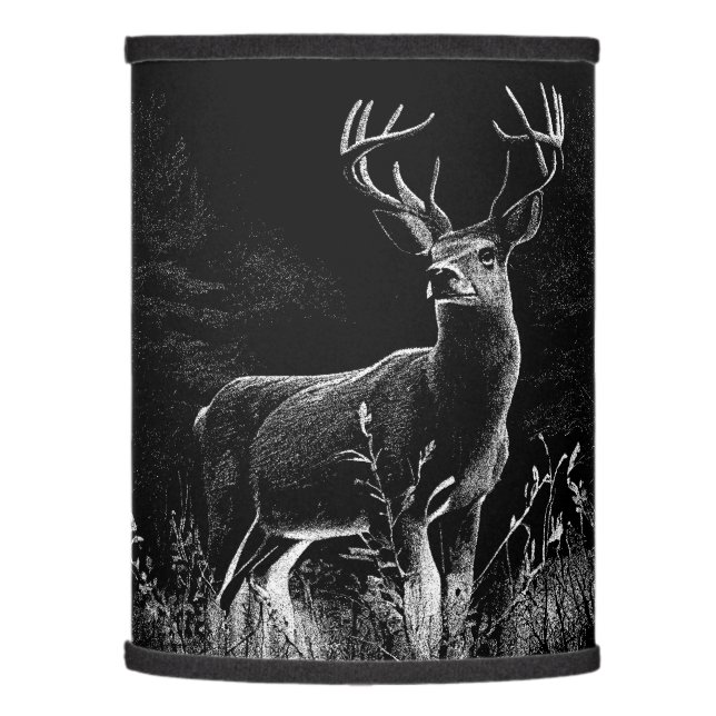 Deer with antlers framed by field and tree     lamp shade (Left)