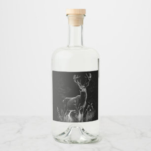 Deer with antlers framed by field and tree liquor bottle label