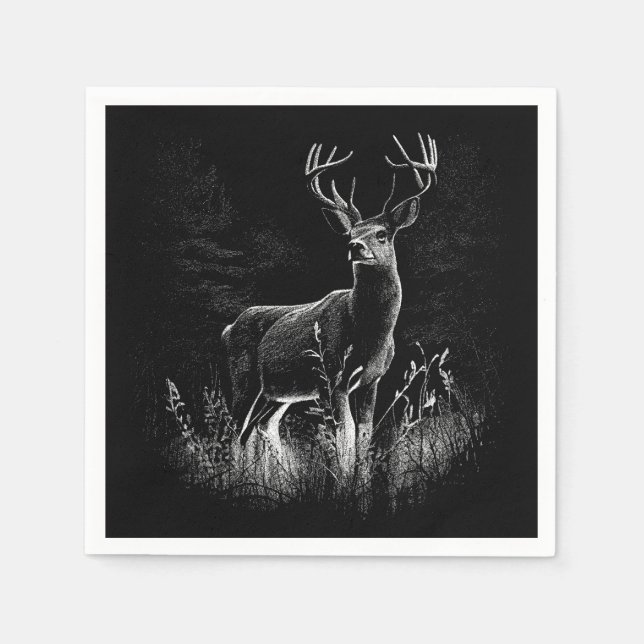 Deer with antlers framed by field and tree        napkins (Front)