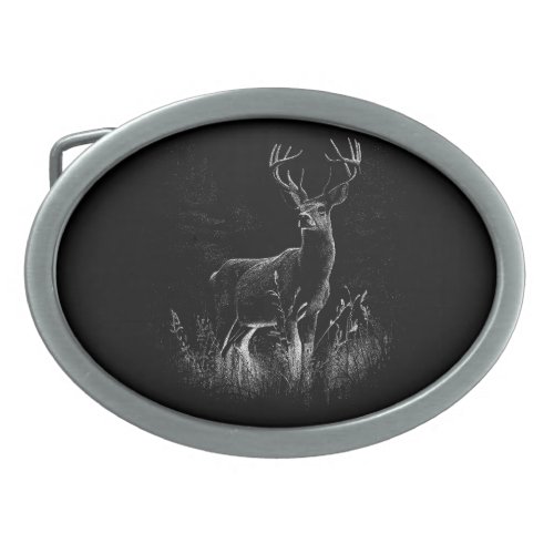 Deer with antlers framed by field and tree Nature Belt Buckle
