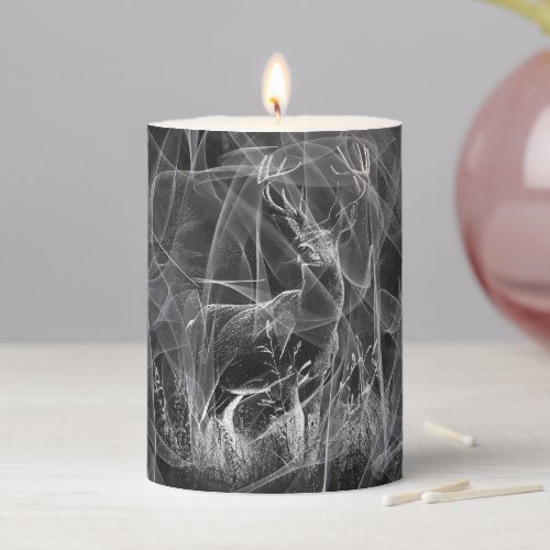 Deer with antlers framed by field and tree    pillar candle