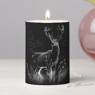 Deer with antlers framed by field and tree    pillar candle