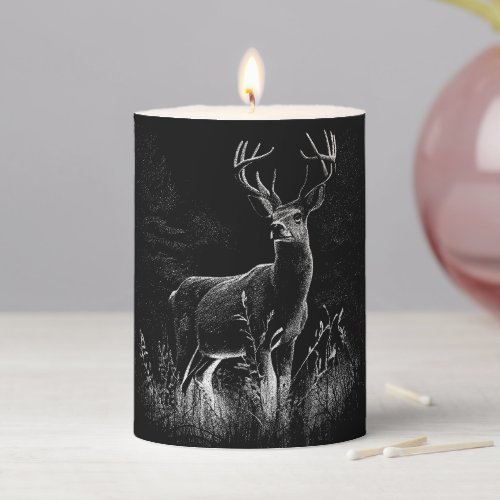 Deer with antlers framed by field and tree    pillar candle