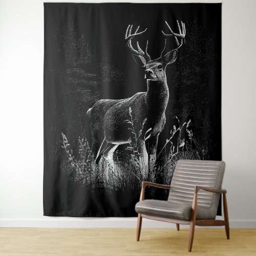 Deer with antlers framed by field and tree   tapestry