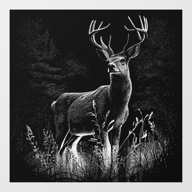 Deer with antlers framed by field and tree   window cling (Sheet)