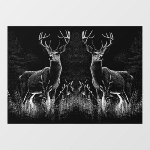 Deer with antlers framed by field and tree       window cling