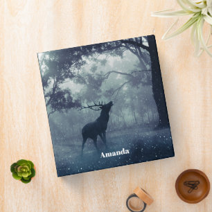 Deer with Antlers in a Shadowy Forest 3 Ring Binder