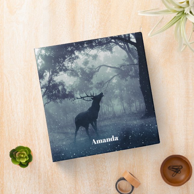 Deer with Antlers in a Shadowy Forest 3 Ring Binder (In Situ)